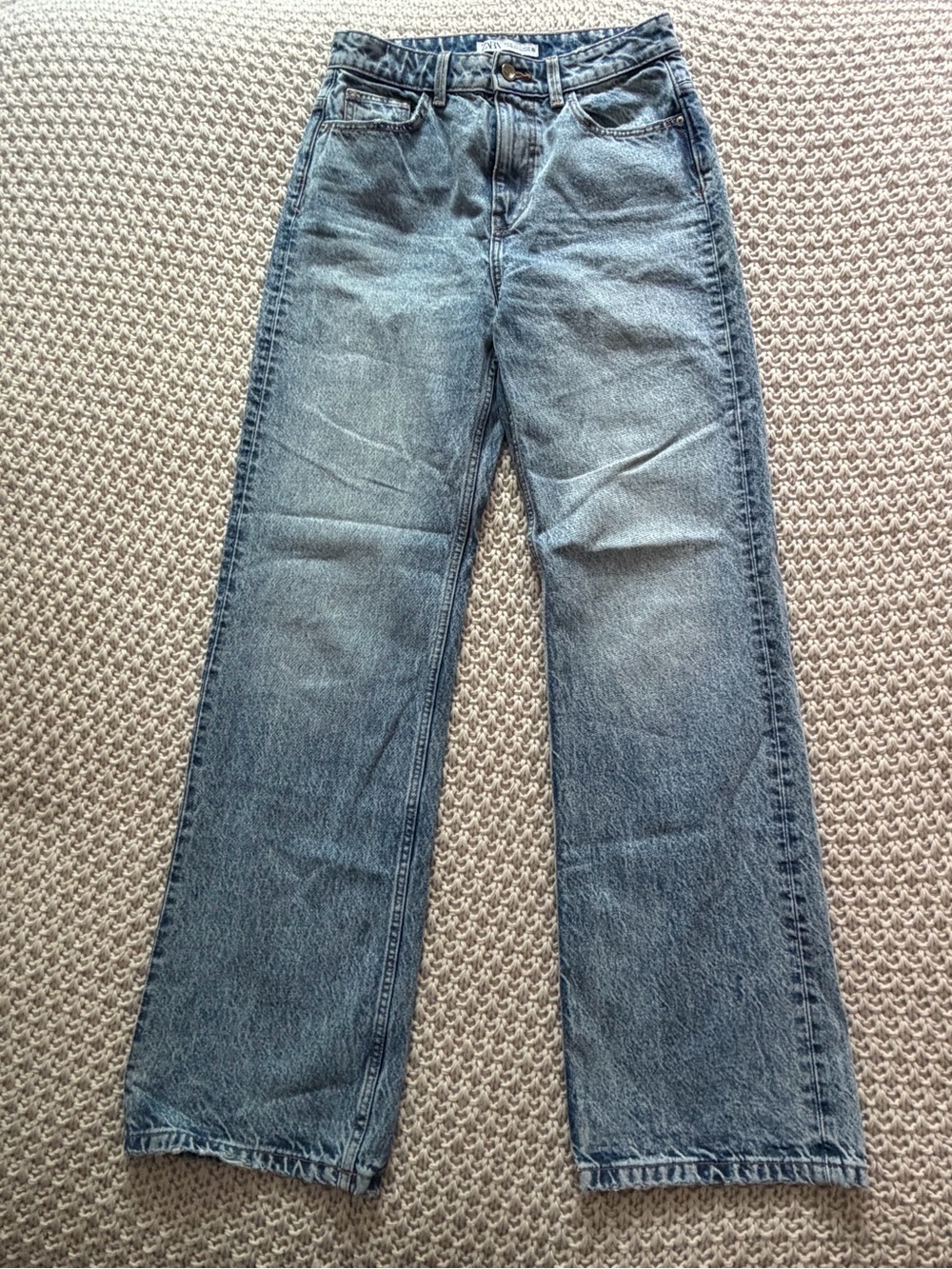 Zara Wide-Leg Flared Jeans - Light Blue Denim